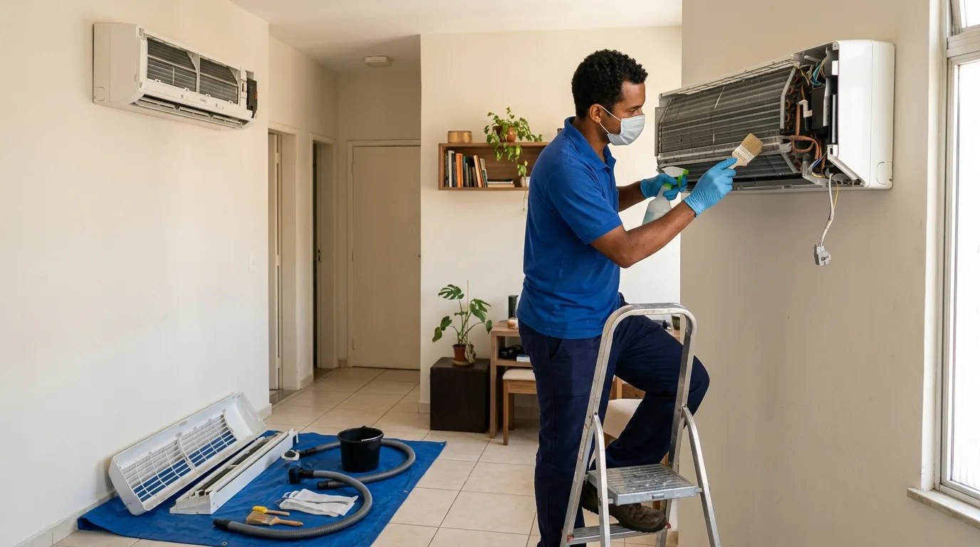 Técnico fazendo manutenção de ar-condicionado split em Palmas‑TO